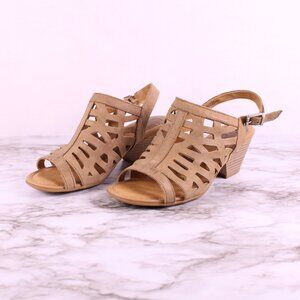 b.o.c Tan Cutout Slingback Block Heel Sandals Size 7 Comfort Boho Summer